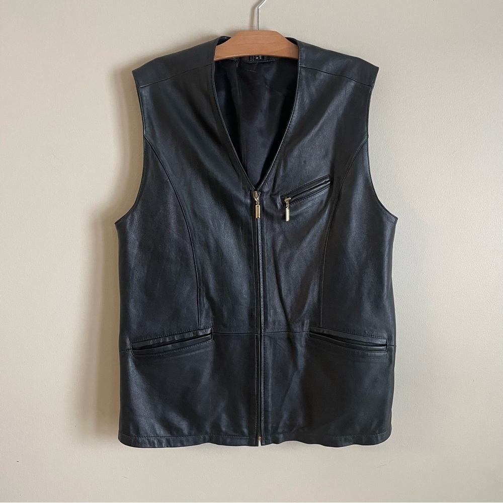 Black Leather Zip-Front Women's Vest